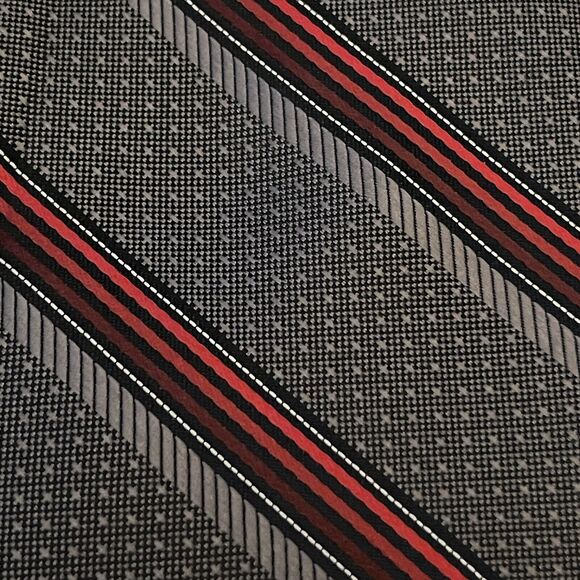 Nwt Platinum Designs Gray Red Burgundy Polyester Men’s Neck Tie Made In China - Picture 9 of 9